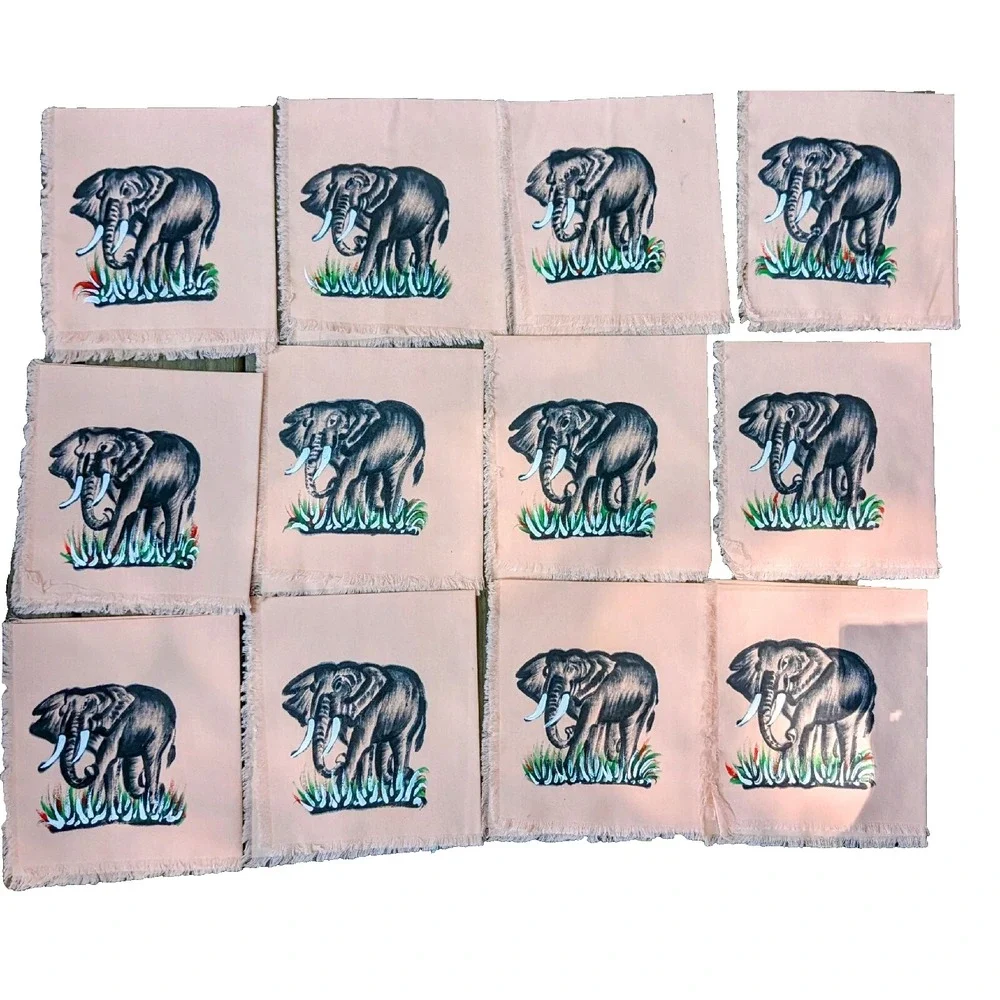 12 Hand Painted Elephant Pink Napkins 15.5 x 16.5